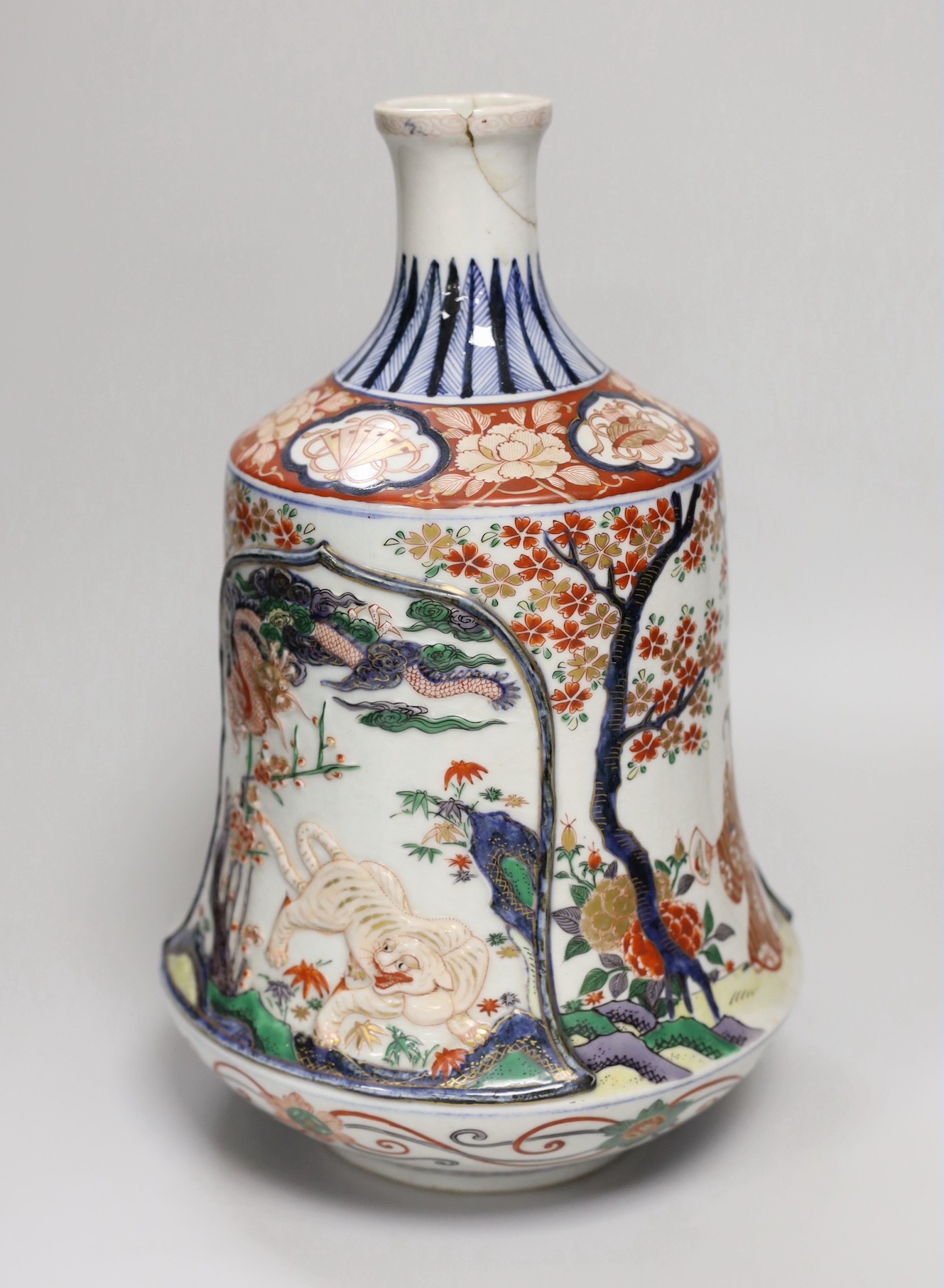 A large Japanese Imari style sake flask (tokkuri), 19th century, pseudo Chenghua mark, 31cm